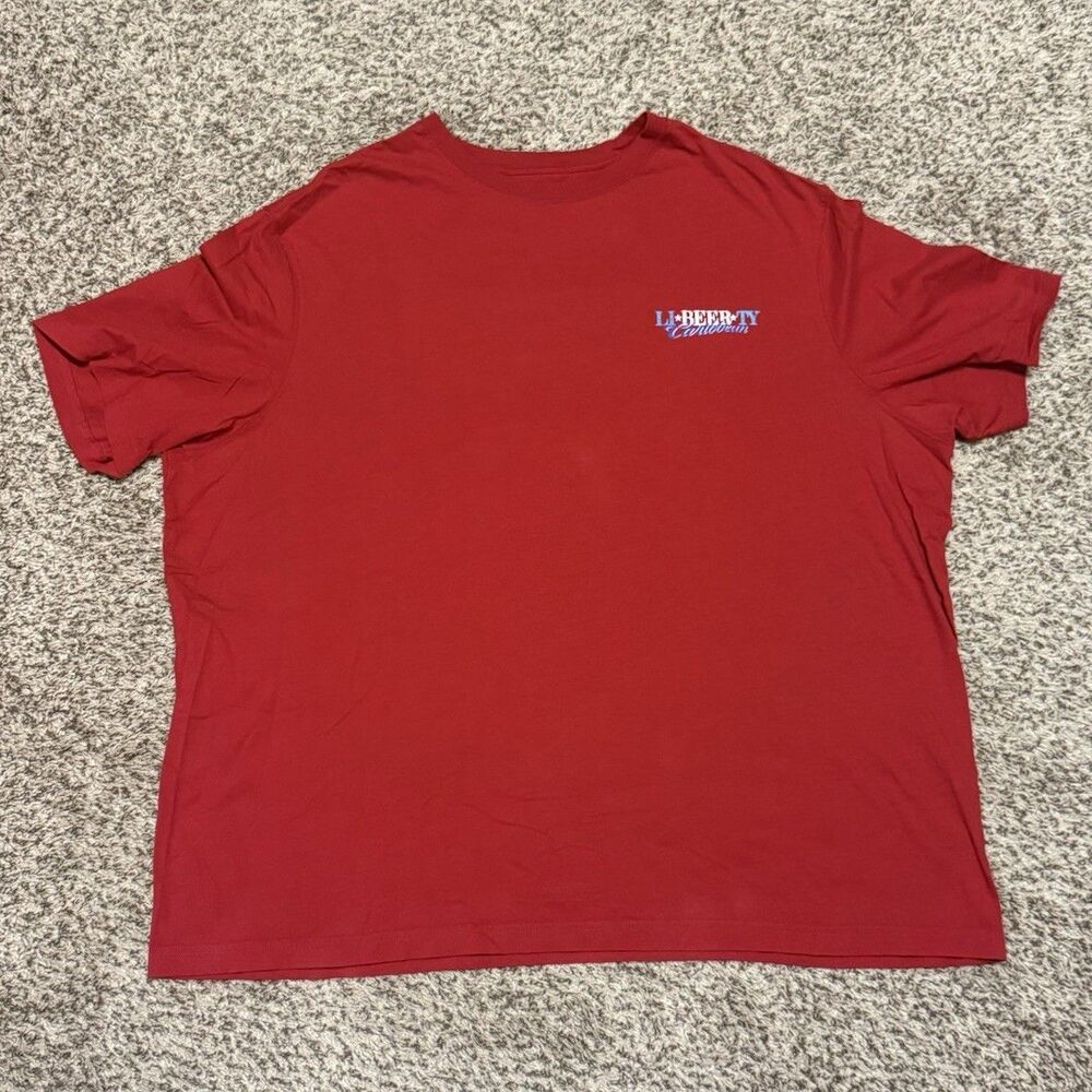 Caribbean Men's 3XT Red Beer Graphic Print Crew Neck Short Sleeve Cotton Tee